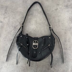 JW PEI TESSA Black and Silver Crescent Shoulder Bag